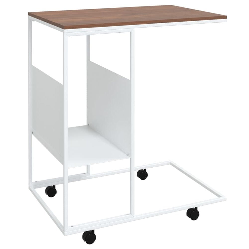 Vidaxl Príručný stolík s kolieskami biely 55x36x63,5cm spracov. drevo